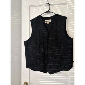 Woolrich XL Wool Blend Full Zip Utility Vest Charcoal Gray Cinch Back Pockets